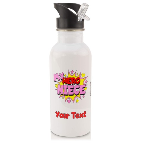in White (600ml) with Drinking Straw (Niece) (Personalised with Text)