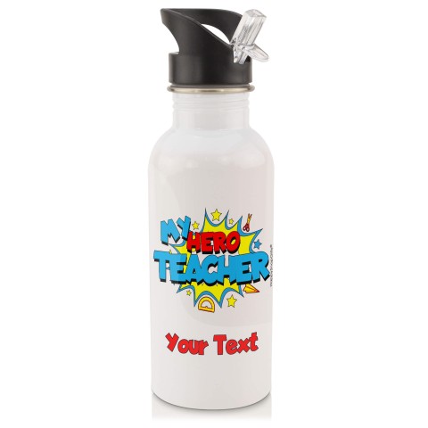 in White (600ml) with Drinking Straw (Teacher) (Personalised with Text)