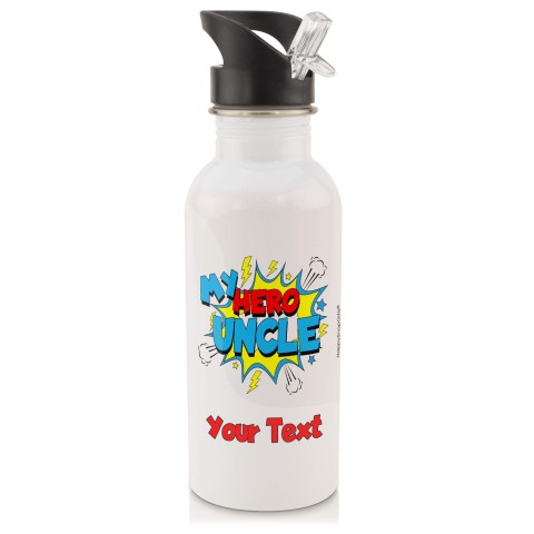 in White (600ml) with Drinking Straw (Uncle) (Personalised with Text)
