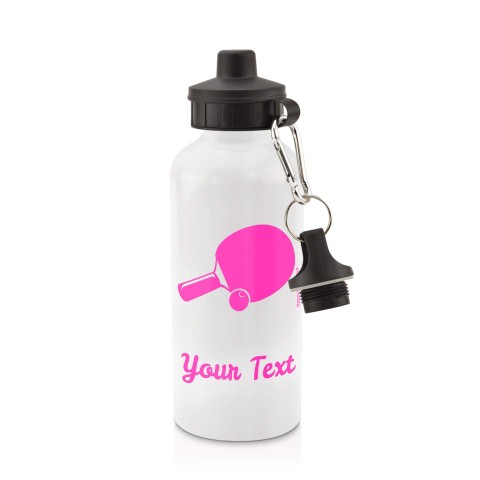 in White (600ml) with Screw Cap (Table Tennis Icon) Hot Pink (Fuchsia) (Personalised with Text)