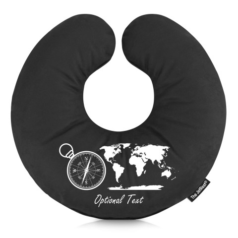 (30cm) with Globe and Compass Icons - Black Mock Suede Polyester Fabric (Personalised with Text)