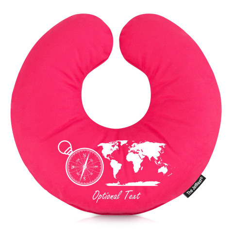 (30cm) with Globe and Compass Icons - Fuchsia Pink Mock Suede Polyester Fabric (Personalised with Text)