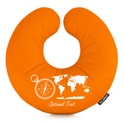 (30cm) with Globe and Compass Icons - Orange Mock Suede Polyester Fabric (Personalised with Text)