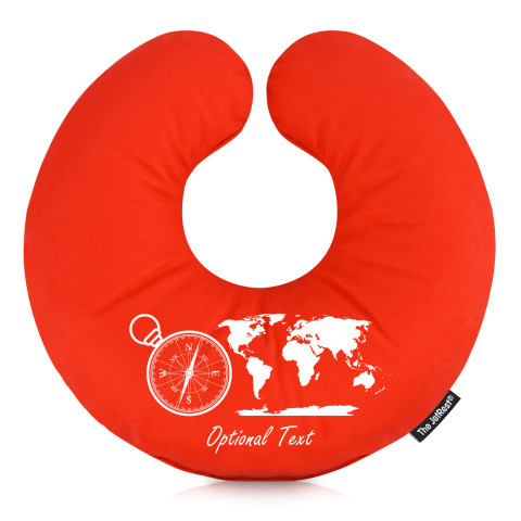 (30cm) with Globe and Compass Icons - Red Mock Suede Polyester Fabric (Personalised with Text)