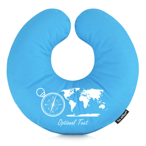 (30cm) with Globe and Compass Icons - Sky Blue Mock Suede Polyester Fabric (Personalised with Text)