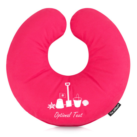 with Bucket & Spade Icons - Fuchsia Pink Mock Suede Polyester Fabric (Personalised with Text)
