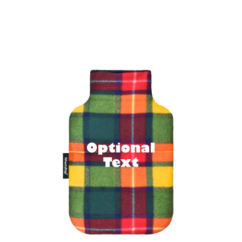 - Mini (750ml) and 'Pillow Case Style' Removable Cover - Tartan Colour Check Fleece Fabric (Personalised with Text)