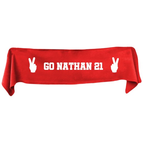 Large (145cm x 25cm) Two Fingers Theme - Red Fleece Fabric (Personalised with Text)