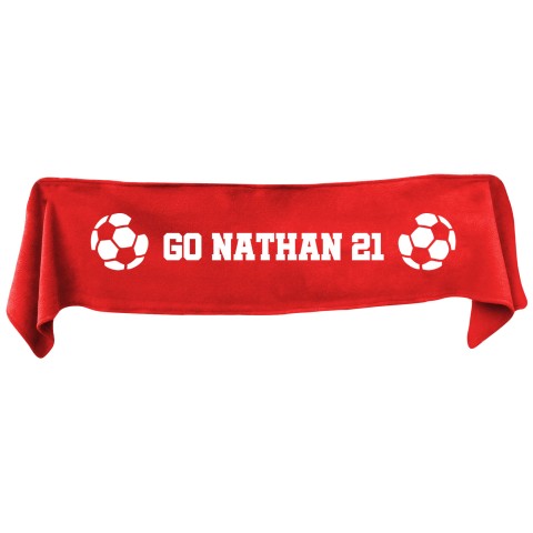 Large (145cm x 25cm) Football Theme - Red Fleece Fabric (Personalised with Text)