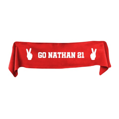 Small (75cm x 15cm) Two Fingers Theme - Red Fleece Fabric (Personalised with Text)