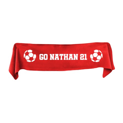 Small (75cm x 15cm) Football Theme - Red Fleece Fabric (Personalised with Text)