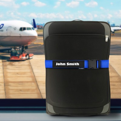 Personalised Luggage Straps Shown on Suitcase