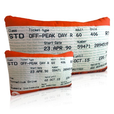 Personalised Train Ticket Cushion Soft Velvet Polyester Fabric Personalised with Text