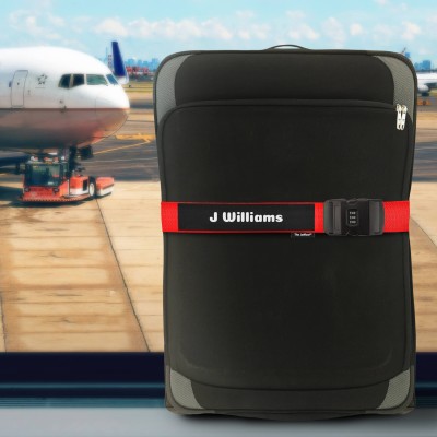 4 Pack of Personalised TSA Combination Luggage Straps on Suitcase