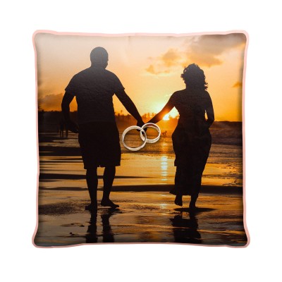 Wedding Ring Photo Cushion 25cm Soft Velvet Polyester Fabric Personalised with Text