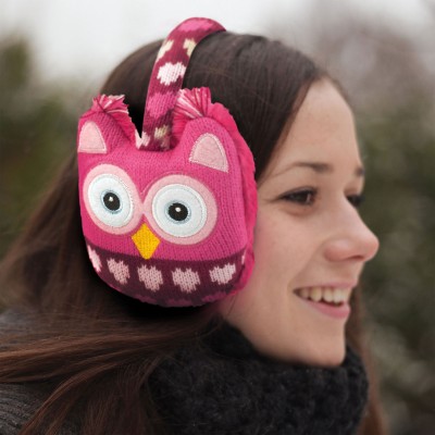 Earmuffs in Pink Knitted Owl Design with (Click-Heat) Warming Insert Lifestyle Image