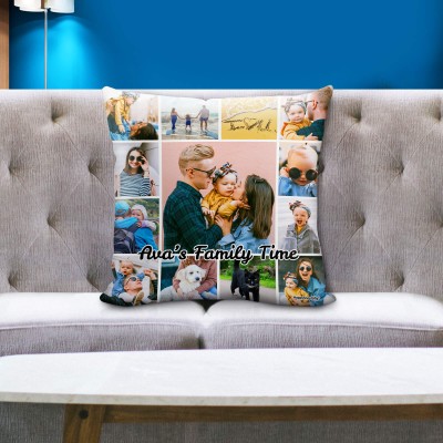Collage Photo Cushion Placed on Couch