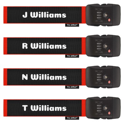 4 Pack of Personalised TSA Combination Luggage Straps