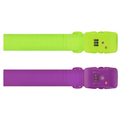 TSA Combination Luggage Strap from Travel Blue Available in Purple and Bright Green