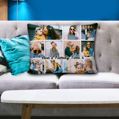 Double-Sided Collage Photo Cushion Being Used at Home