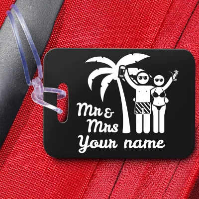 Mr &amp; Mrs 10cm x 7cm rectangle Luggage Tags in black
