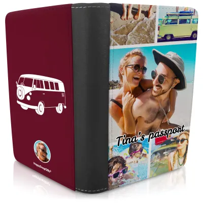 (UK Standard 21cm) (Camper Van Icon) Burgundy (Personalised with Text)