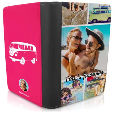 (UK Standard 21cm) (Camper Van Icon) Hot Pink (Fuchsia) (Personalised with Text)