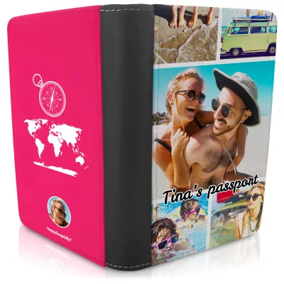 (UK Standard 21cm) (Globe and Compass Icon) Hot Pink (Fuchsia) (Personalised with Text)