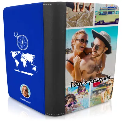 (UK Standard 21cm) (Globe and Compass Icon) Royal Blue (Personalised with Text)