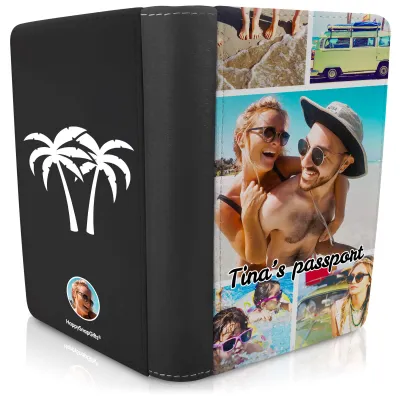 (UK Standard 21cm) (Palm Trees Icon) Black (Personalised with Text)