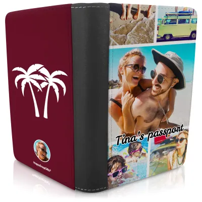 (UK Standard 21cm) (Palm Trees Icon) Burgundy (Personalised with Text)