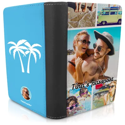 (UK Standard 21cm) (Palm Trees Icon) Sky Blue (Personalised with Text)