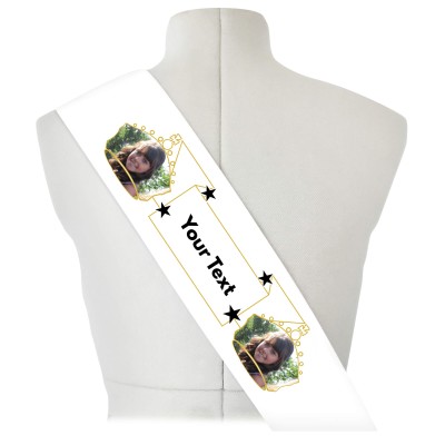 (180cm x 14cm) Black & Gold Mock Suede Polyester Fabric (Personalised with Text)