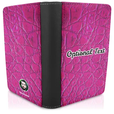 (UK Standard 21cm) - Crocodile Leather Design Hot Pink (Fuchsia) (Personalised with Text)