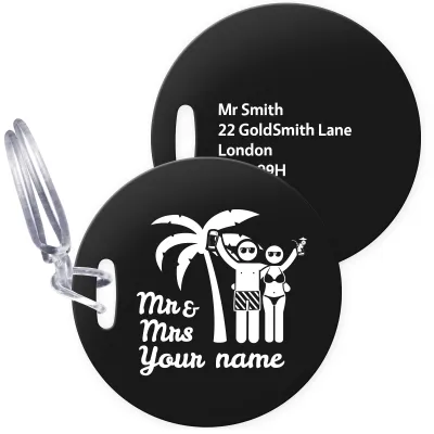 (10cm Circle) (Mrs & Mrs Cheers) Black with Clear Loop (Personalised with Text)