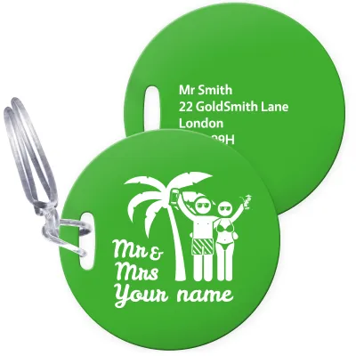 (10cm Circle) (Mr & Mrs Cheers) Bright Green with Clear Loop (Personalised with Text)