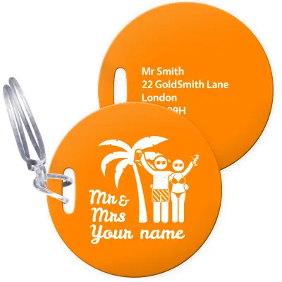 (10cm Circle) (Mr & Mrs Cheers) Burnt Orange with Clear Loop (Personalised with Text)