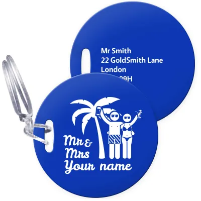 (10cm Circle) (Mr & Mrs Cheers) Royal Blue with Clear Loop (Personalised with Text)
