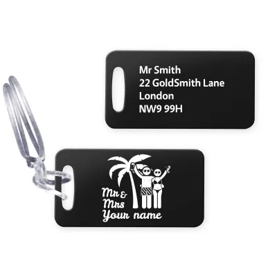(9cm x 4.5cm) (Mr & Mr Cheers) Black with Clear Loop (Personalised with Text)