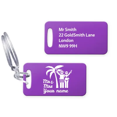 (9cm x 4.5cm) (Mrs & Mrs Cheers) Purple with Clear Loop (Personalised with Text)