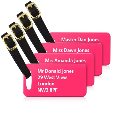 (9cm x 4.5cm) Hot Pink (Fuchsia) with Leather Strap (Personalised with Text)