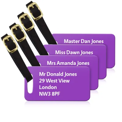 (9cm x 4.5cm) Purple with Leather Strap (Personalised with Text)