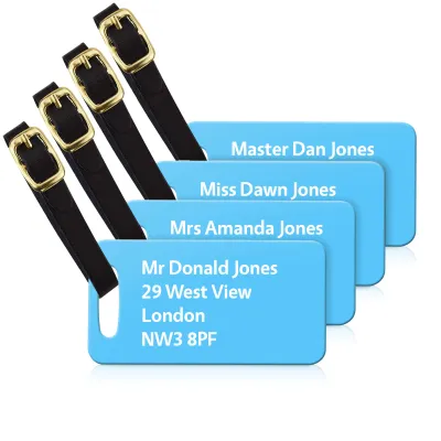 (9cm x 4.5cm) Sky Blue with Leather Strap (Personalised with Text)