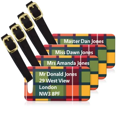 (9cm x 4.5cm) - Tartan Check with Leather Strap (Personalised with Text)