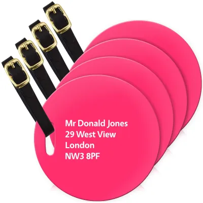 (10cm Circle) Hot Pink (Fuchsia) with Leather Strap (Personalised with Text)