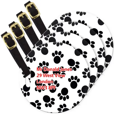 (10cm Circle) - Paws Print with Leather Strap (Personalised with Text)