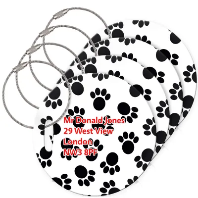 (10cm Circle) - Paws Print with Metal Loop (Personalised with Text)