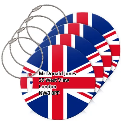 (10cm Circle) - Union Jack with Metal Loop (Personalised with Text)