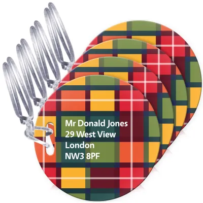 (10cm Circle) - Tartan Check with Clear Loop (Personalised with Text)