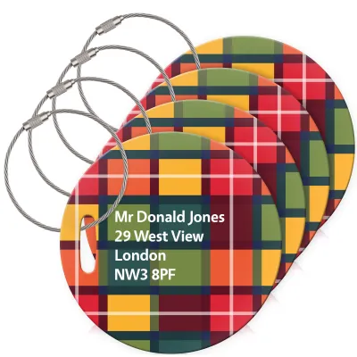 (10cm Circle) - Tartan Check with Metal Loop (Personalised with Text)